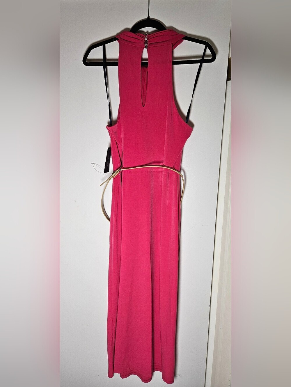 NWT Size 14 Tommy Hilfiger Twisted Halter Midi Dress in Magenta with Gold Belt - Picture 3 of 14